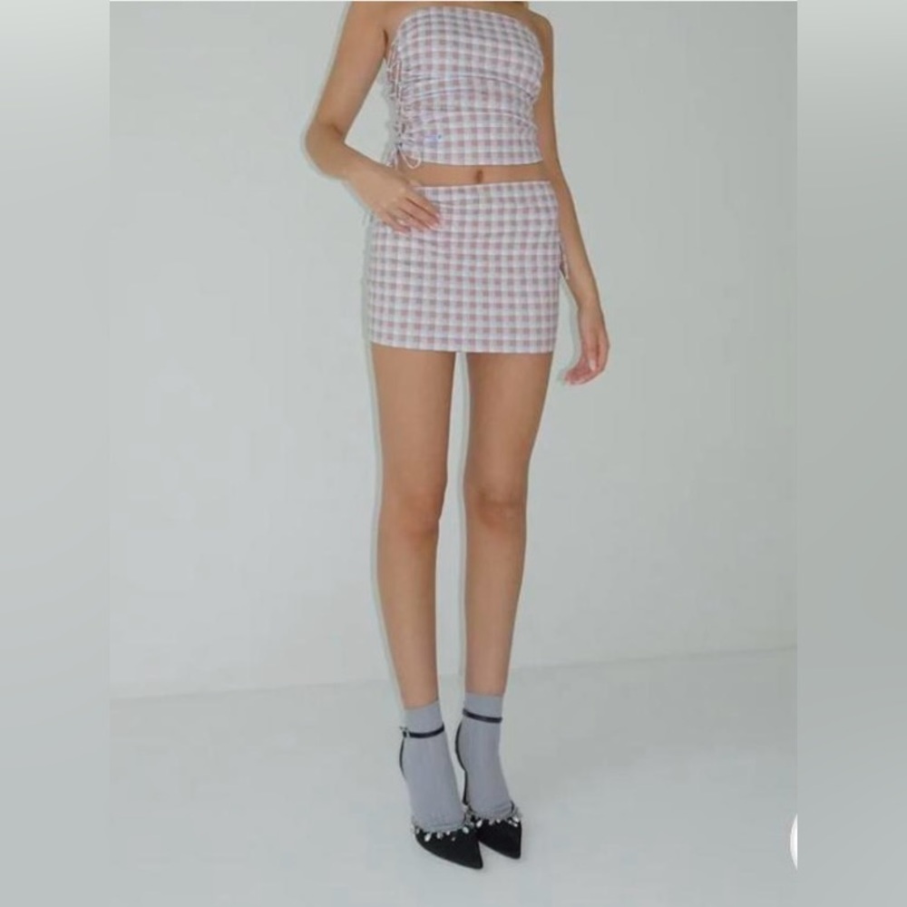 New! Amelie Teje Plaid Set Summer Rex Skirt Micro Skirt Tube Top Cinch Size XS